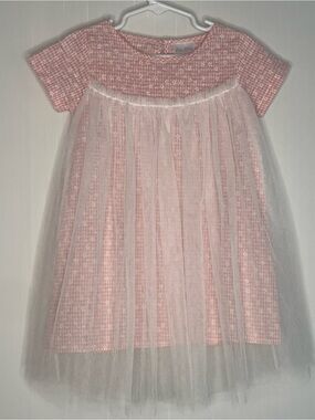 Little Miss Pink Floral Gingham Dress with Tulle Overlay 3T